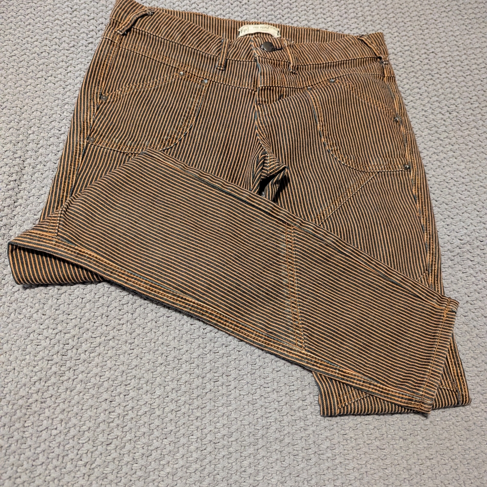 Free People Tan and Black Striped Skinny Pants